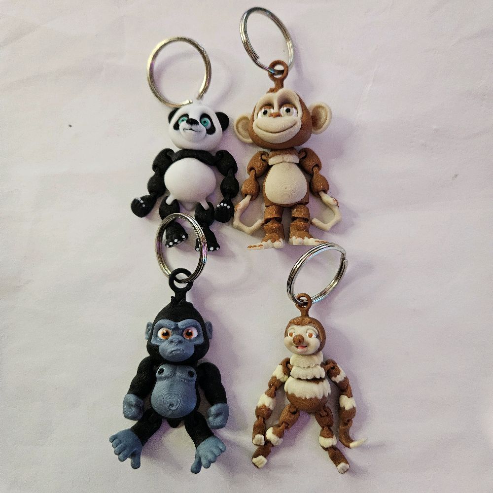 FlexiFactory Adorable Flexi Keyrings – Panda, Monkey & Sloth - Fidget toys